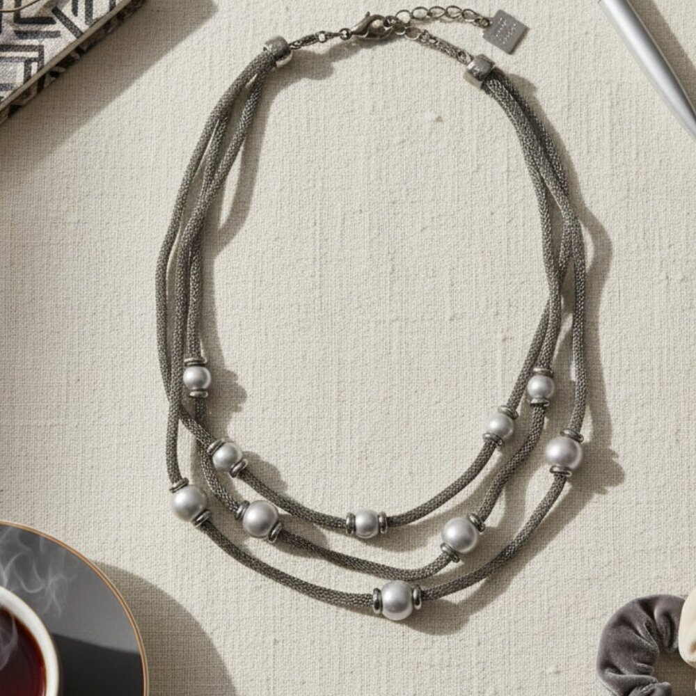 ✨ Anne Klein 3-Row Mesh & Faux Pearl Necklace ✨